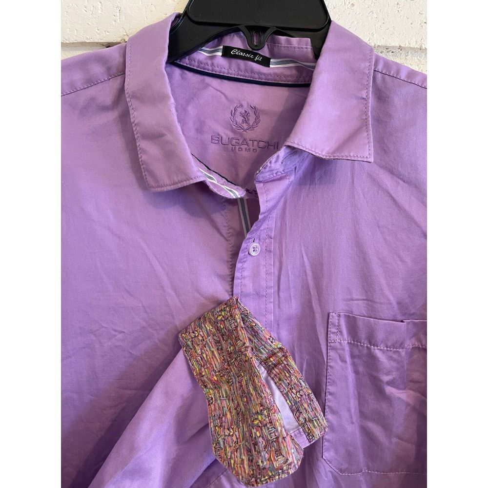 Bugatchi Button Up Shirt Men's 2X Tall‎ Long Sleeve Purple Flip Cuff Classic Fit
